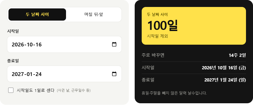 오늘부터 100일 뒤를 센 결과